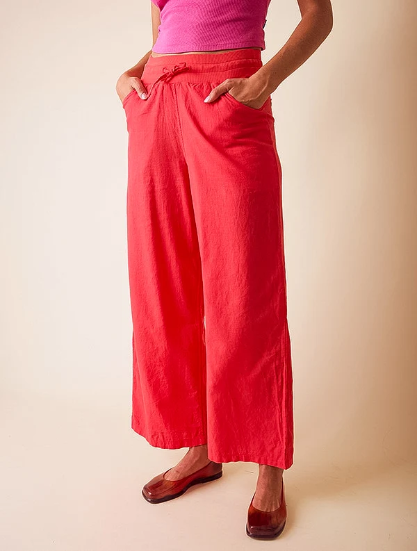 Pantalon Aloe - Lin/coton - Rouge-Pastèque