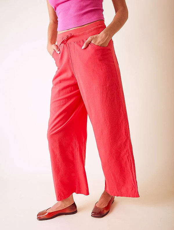 Pantalon Aloe - Lin/coton - Rouge-Pastèque