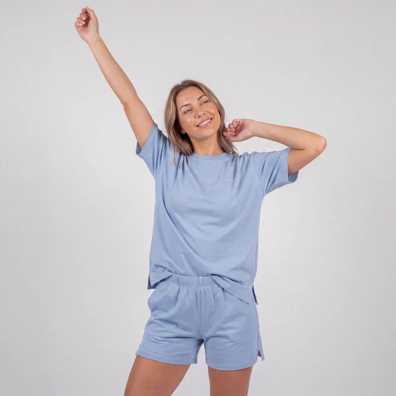 Schlafanzug Set Damen kurz | Hellblau
