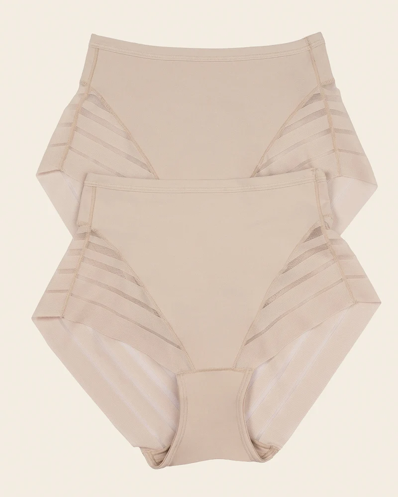Lot de 2 Culottes Gainantes Classiques – Contrôle Modéré du Ventre et Bandes de Tulle