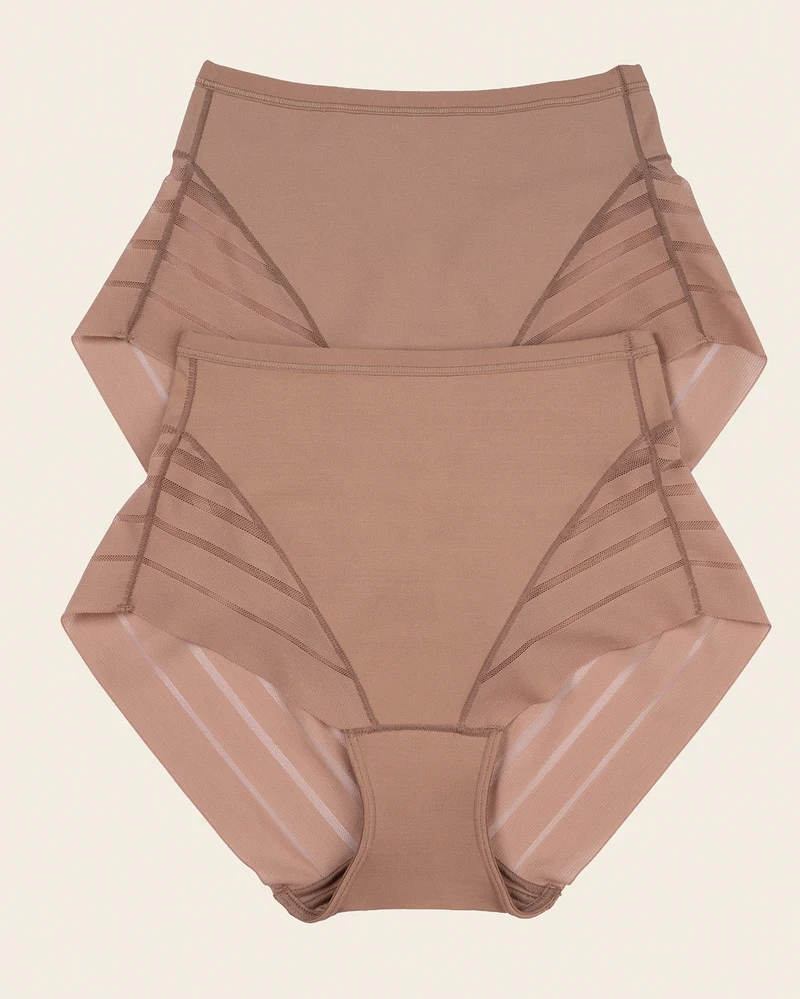 Lot de 2 Culottes Gainantes Classiques – Contrôle Modéré du Ventre et Bandes de Tulle