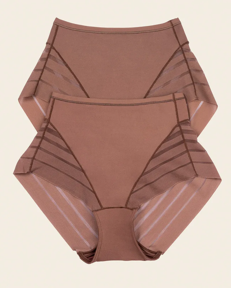 Lot de 2 Culottes Gainantes Classiques – Contrôle Modéré du Ventre et Bandes de Tulle