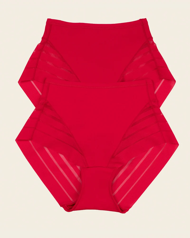 Lot de 2 Culottes Gainantes Classiques – Contrôle Modéré du Ventre et Bandes de Tulle