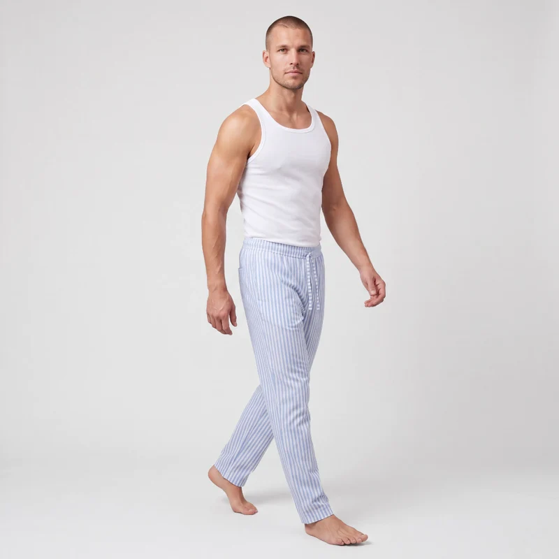 Schlafanzug Set Gestreift Herren Lang | Blue Breeze/Weiß