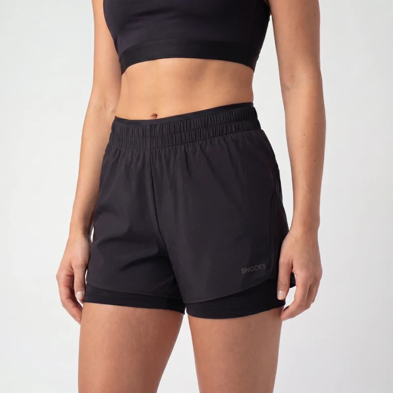 2 in 1 Sport Shorts Damen | Schwarz