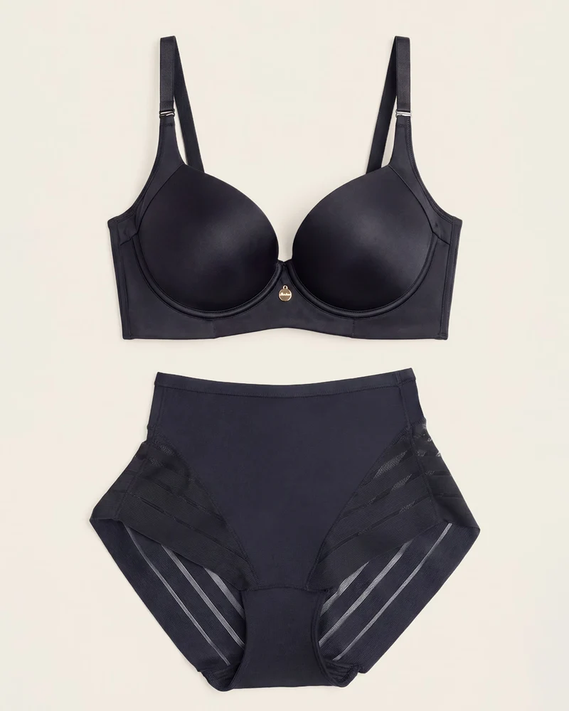 High Profile Bra + Stripe Undetectable Panty en Negro