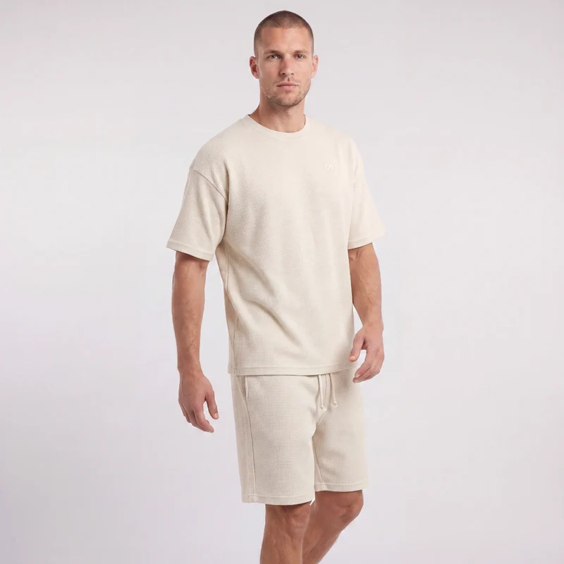 Schlafanzug Set Waffle Herren kurz | Beige