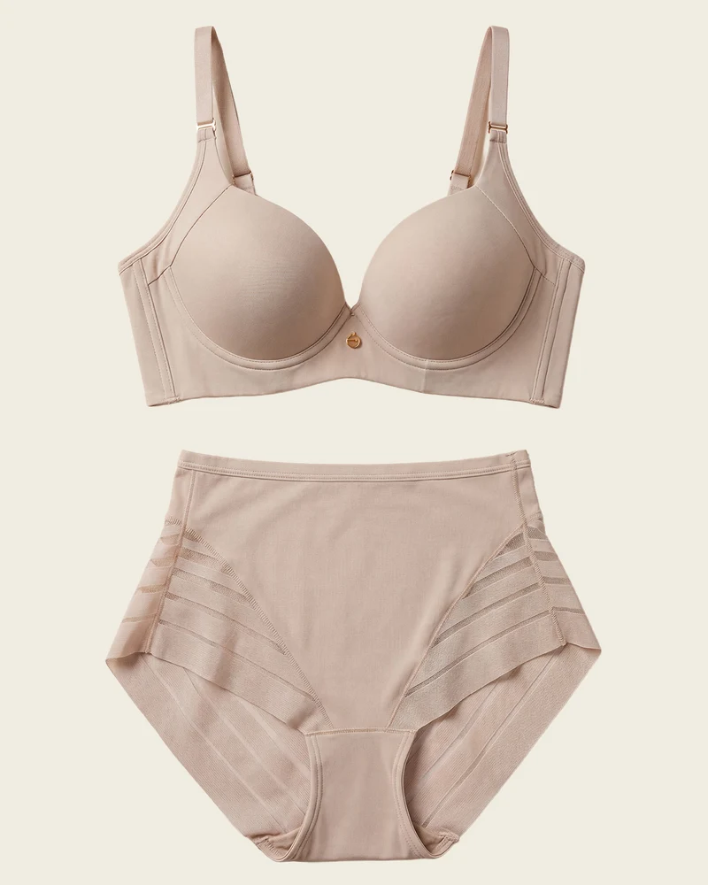 High Profile Bra + Stripe Undetectable Panty en Marron Clair