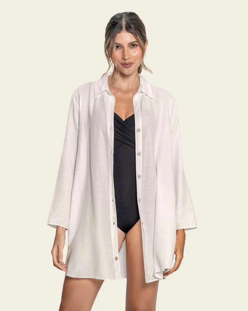 Blouse de plage à manches longues avec lin