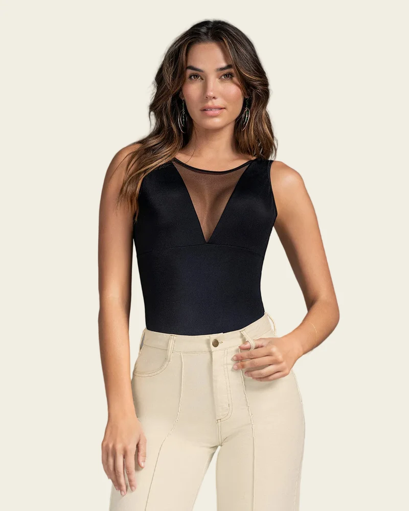Body à maintien doux avec tulle au décolleté