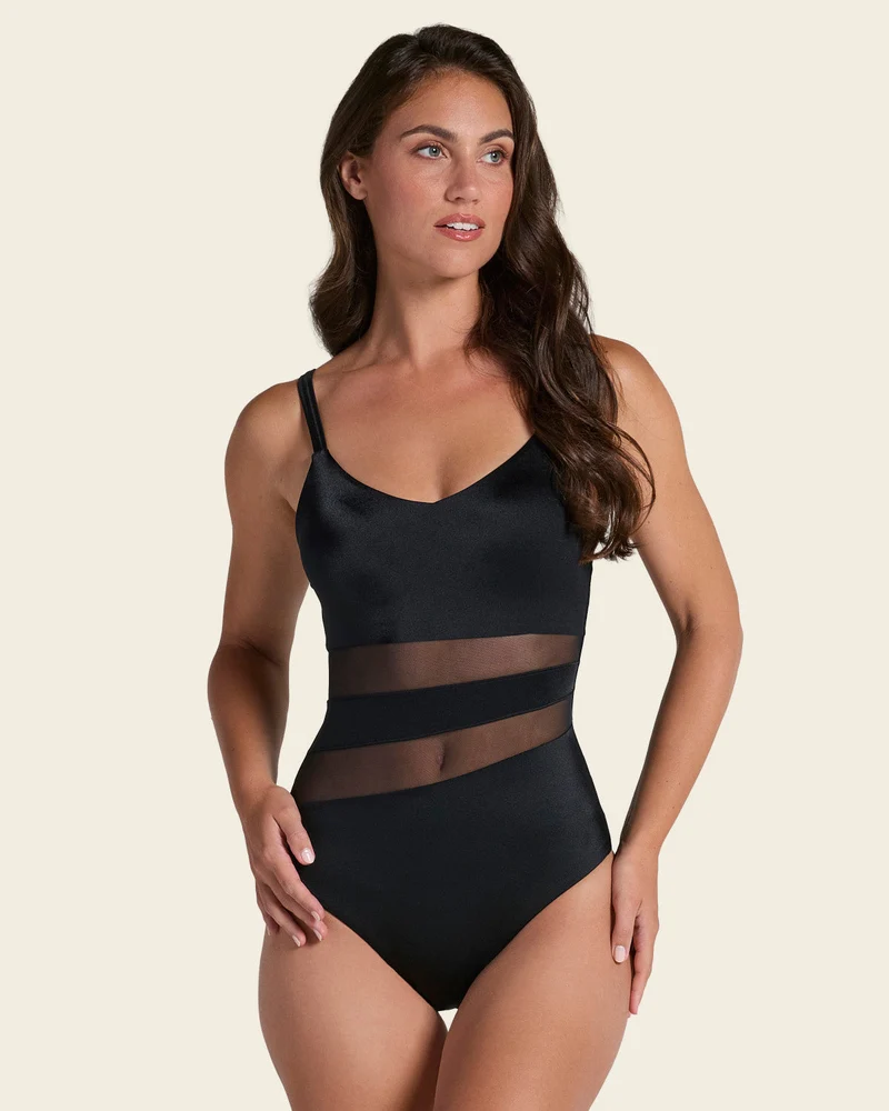 Maillot de bain de contrôle avec franges en tul et tissu avec brillant
