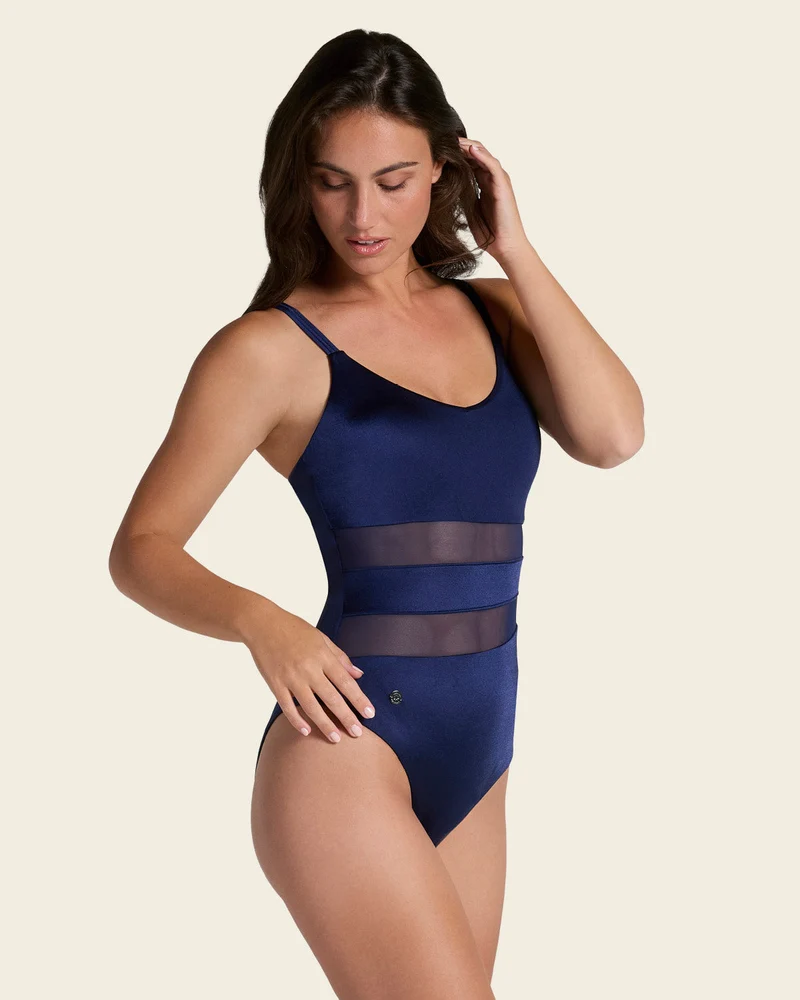 Maillot de bain de contrôle avec franges en tul et tissu avec brillant