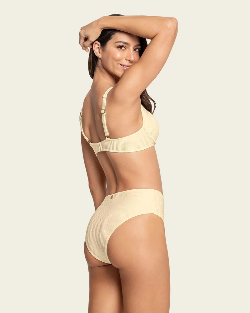 Bikini texture côtelée avec culotte taille haute et haut avec nœuds