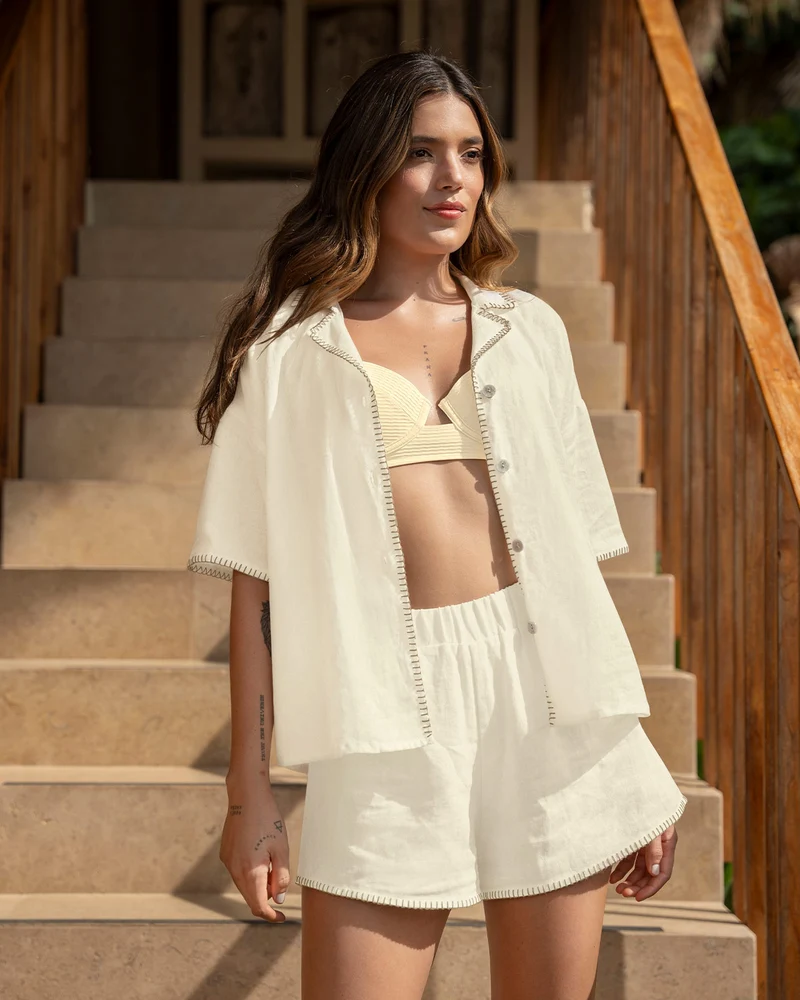 Bikini texture côtelée avec culotte taille haute et haut avec nœuds