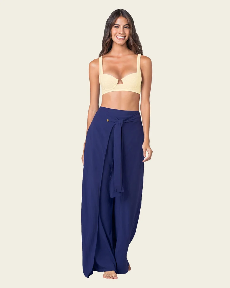 Pantalon en lin avec des cordons et taille élastique au dos