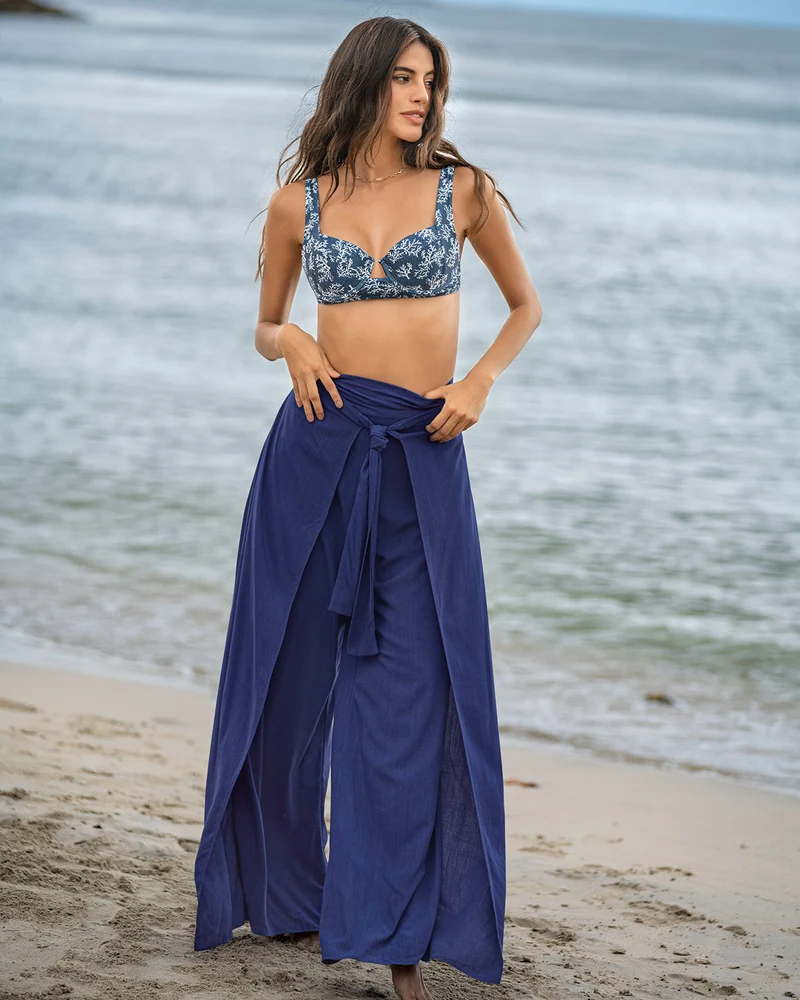 Pantalon en lin avec des cordons et taille élastique au dos