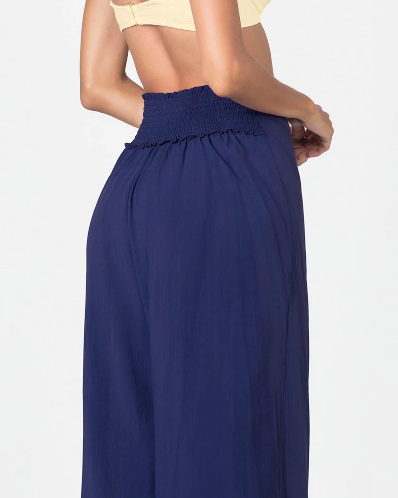 Pantalon en lin avec des cordons et taille élastique au dos