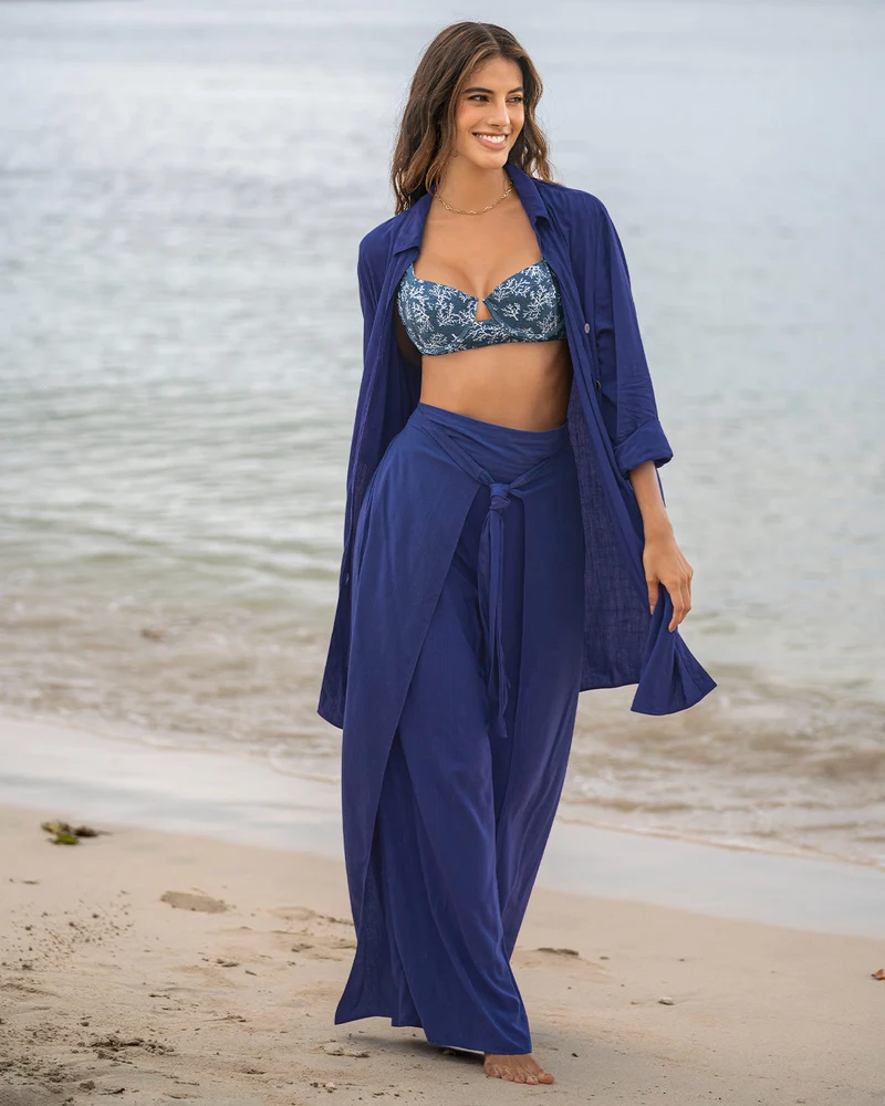 Pantalon en lin avec des cordons et taille élastique au dos