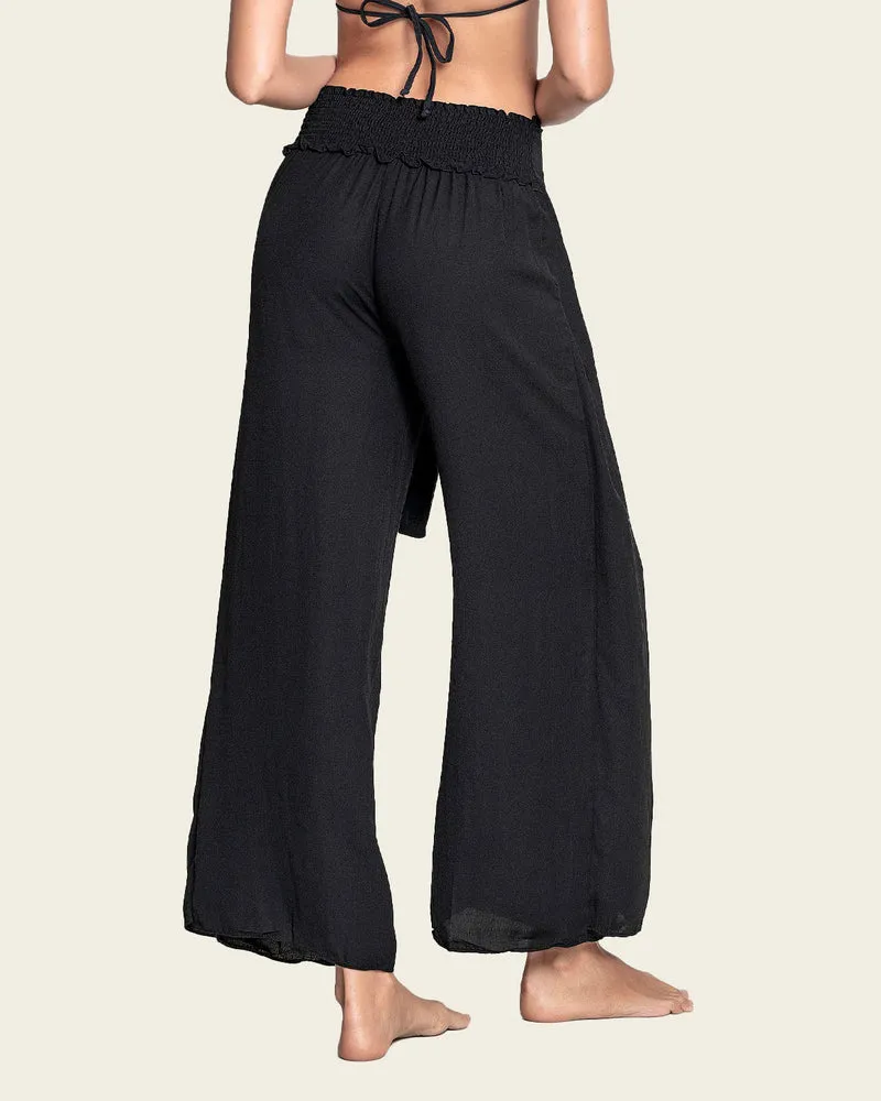Pantalon de plage en lin ajustable avec cordons