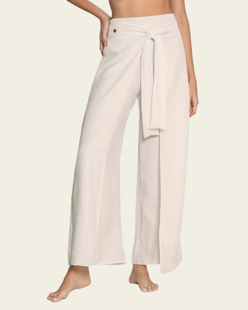 Pantalon de plage en lin ajustable avec cordons