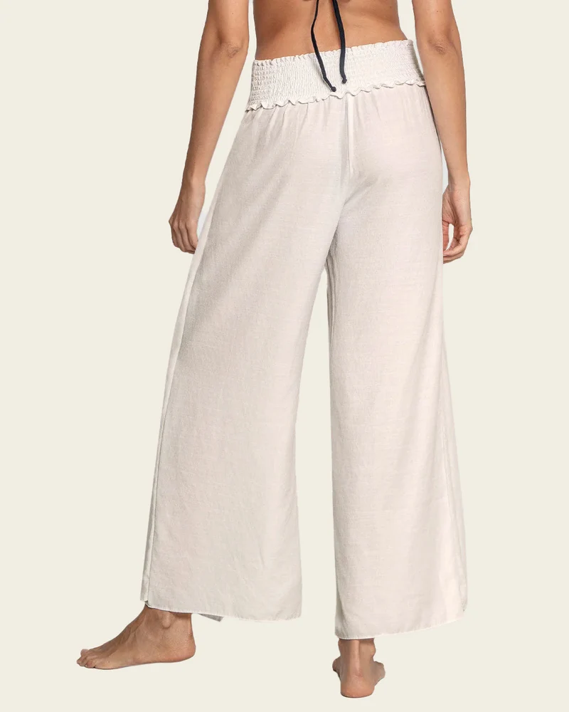 Pantalon de plage en lin ajustable avec cordons