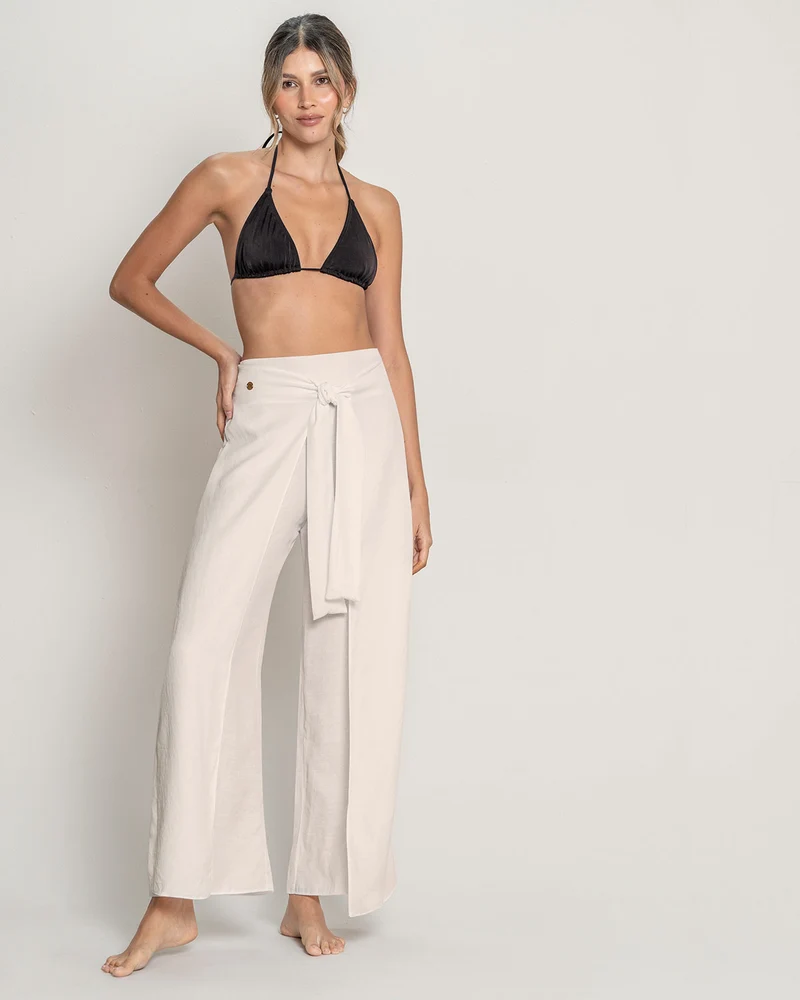 Pantalon de plage en lin ajustable avec cordons
