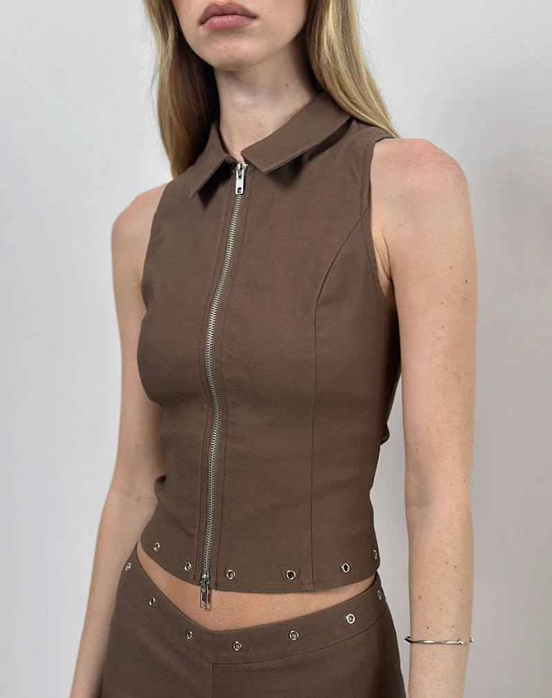 Gilet clouté Janae en brun tailleur