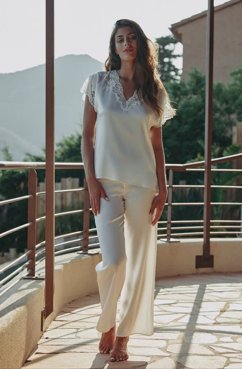Débardeur en soie et dentelle blanche Carmela