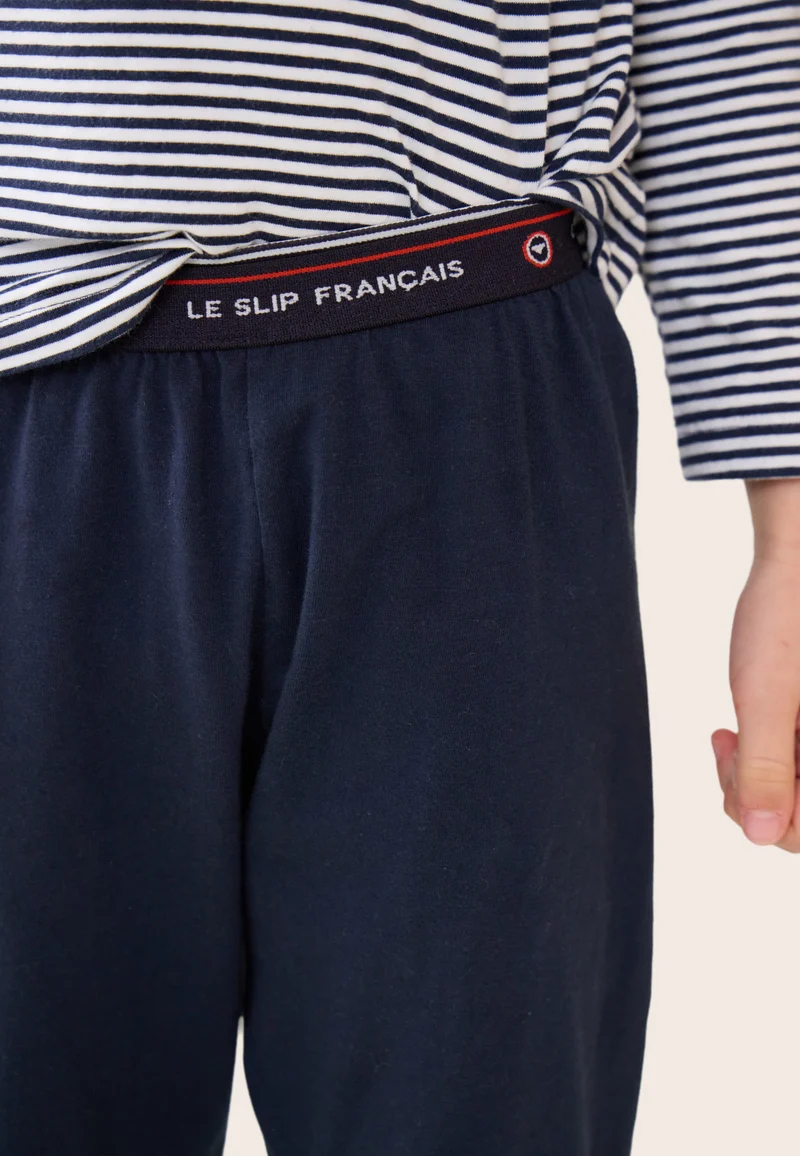 Ensemble pyjama enfant haut marinière et pantalon bleu marine en coton - Pyjama Haut Manches Longues Et Bas De Pyajma Long Petit Jeason Marinière Marine