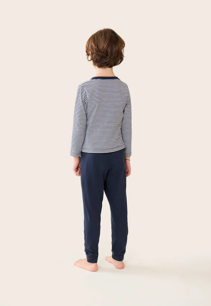 Ensemble pyjama enfant haut marinière et pantalon bleu marine en coton - Pyjama Haut Manches Longues Et Bas De Pyajma Long Petit Jeason Marinière Marine