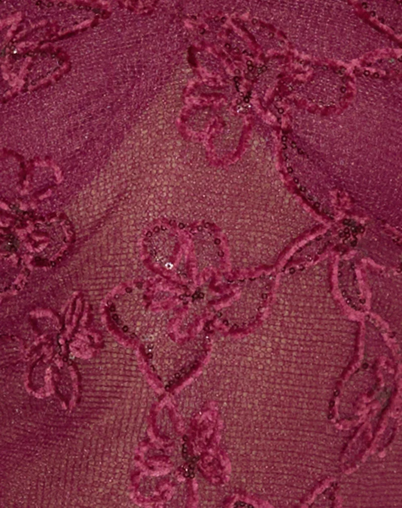Ruwi Halter Top in Sequin Knit Burgundy (Top dos nu en maille pailletée)