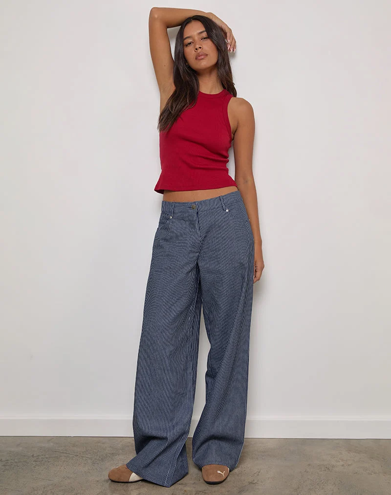 Jean à taille basse extra-large Roomy, délavé indigo à rayures