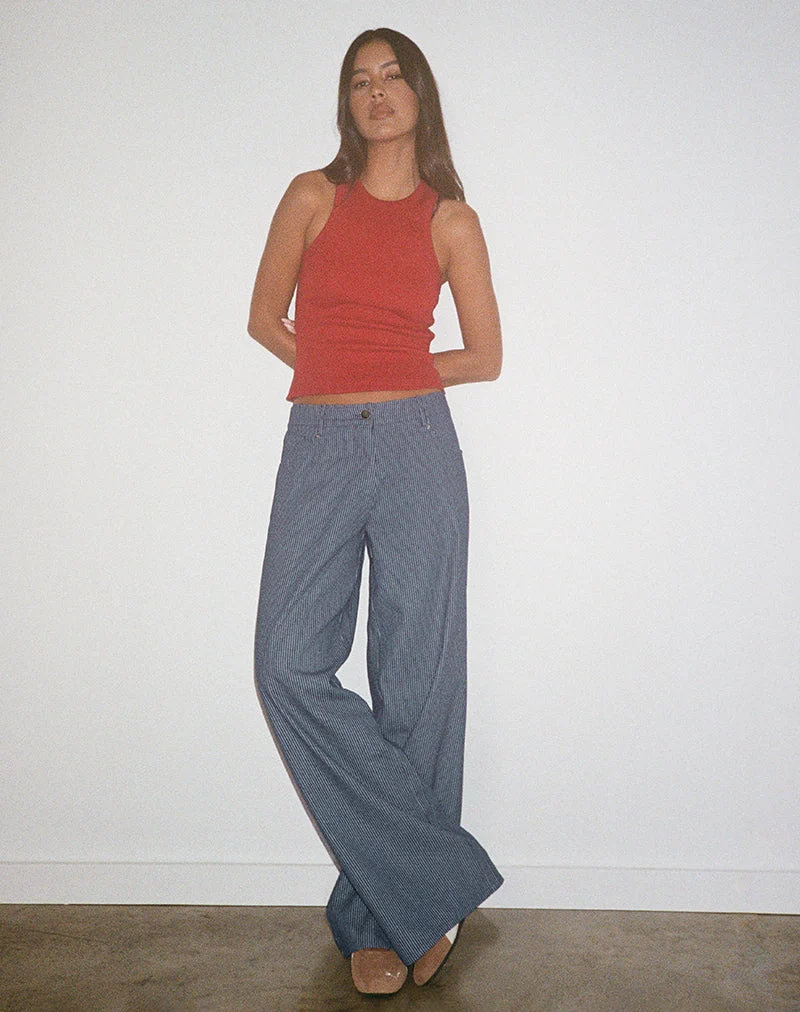 Jean à taille basse extra-large Roomy, délavé indigo à rayures