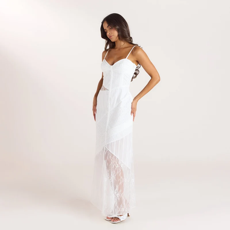 Robe Maxi en Broderie - Blanc