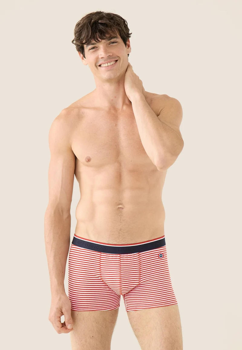 Lot de 7 boxers en coton - Boxers Marinière Rouge Marinière Bleu Marine Blanc Gris Bleu Rouge