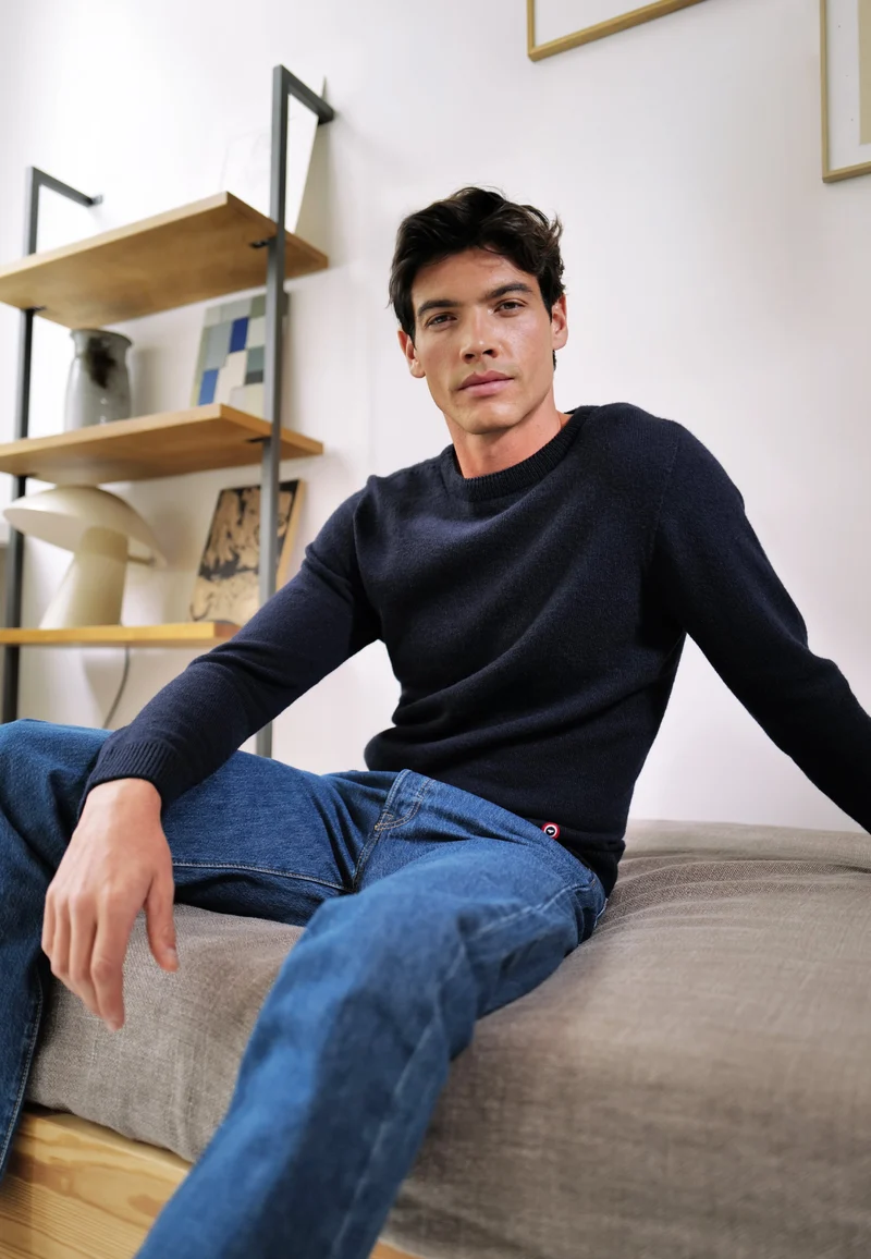Pull homme bleu marine en maille - Jean Pull Marine