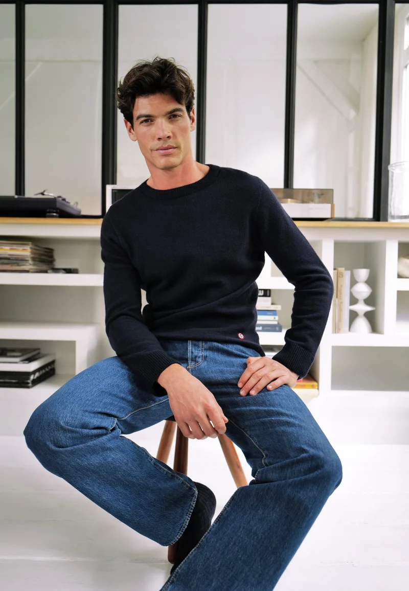 Pull homme bleu marine en maille - Jean Pull Marine