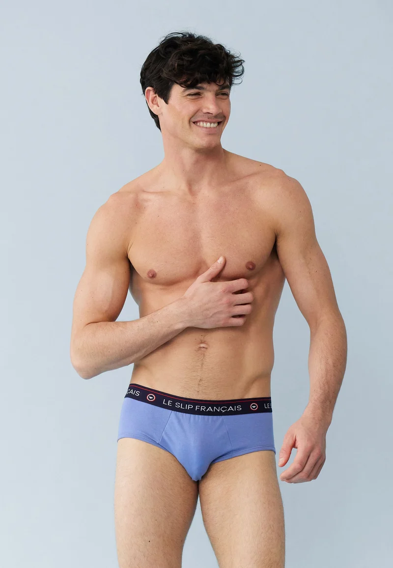 Lot de 4 slips en coton - Slips Noir Bleu Marine Bleu Gris Chiné