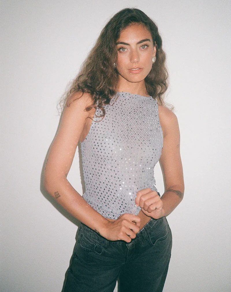 Dudley - Top gilet en maille pailletée - Argent foncé