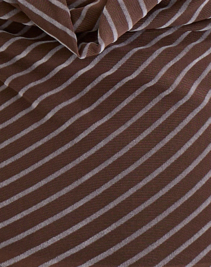 Bujou Cowl Top en rayures diagonales floquées marron et crème