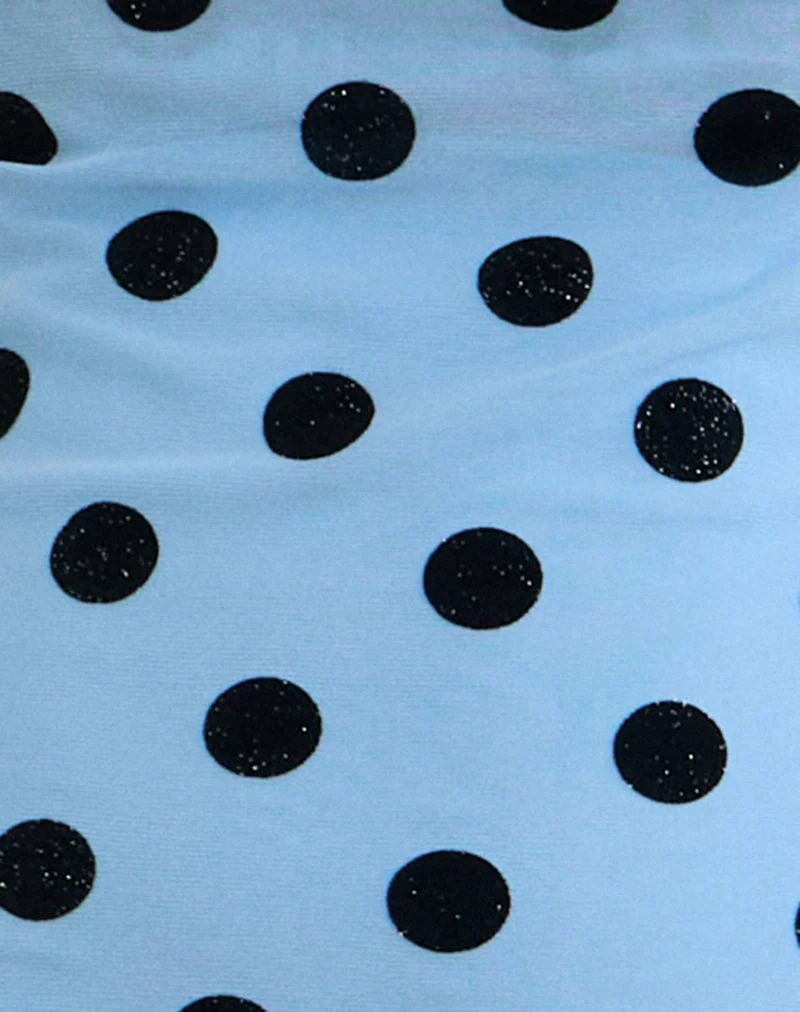 Jupe midi Gamila, bleu avec espace à pois noir