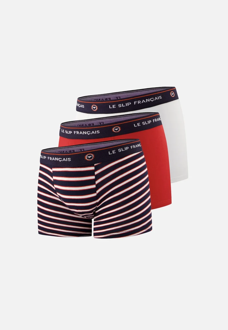 Lot de 3 boxers enfant en coton - Boxers Rouge Blanc Rayure Tricolore