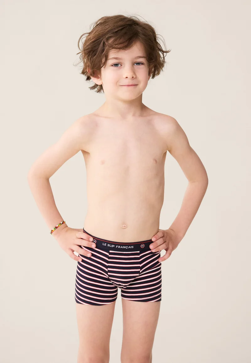 Lot de 3 boxers enfant en coton - Boxers Rouge Blanc Rayure Tricolore