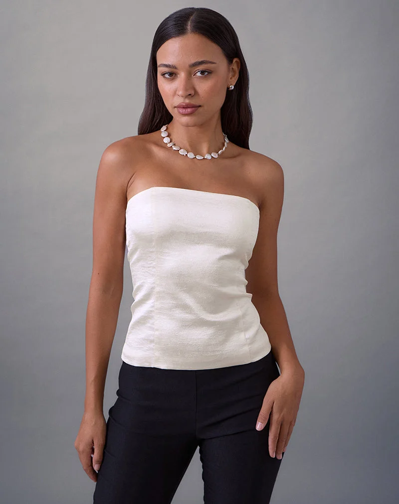 Ayaka - Top corset à lacets en satin jacquard ivoire