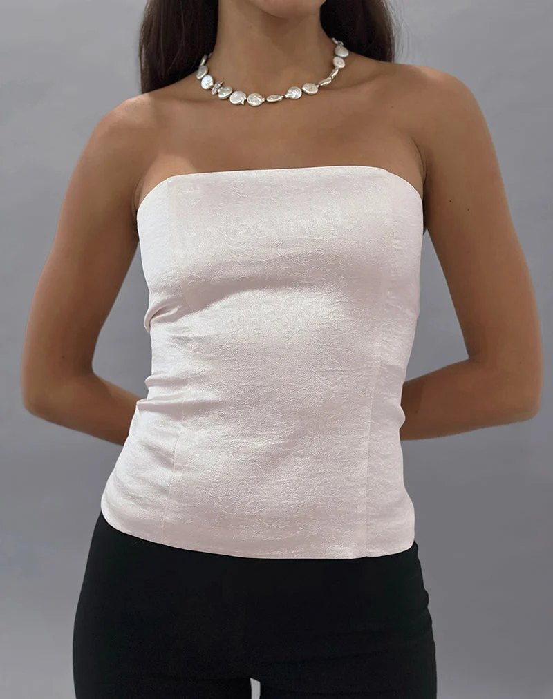 Ayaka - Top corset à lacets en satin jacquard ivoire