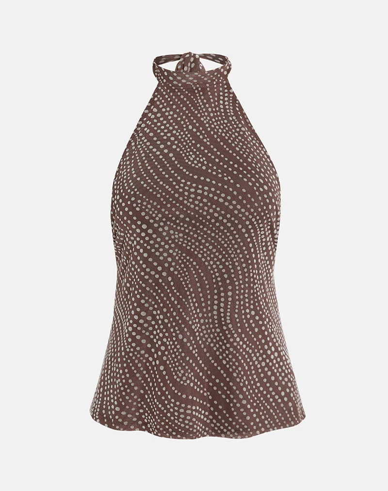 Badilah Top in Abstract Polka Flock Brown