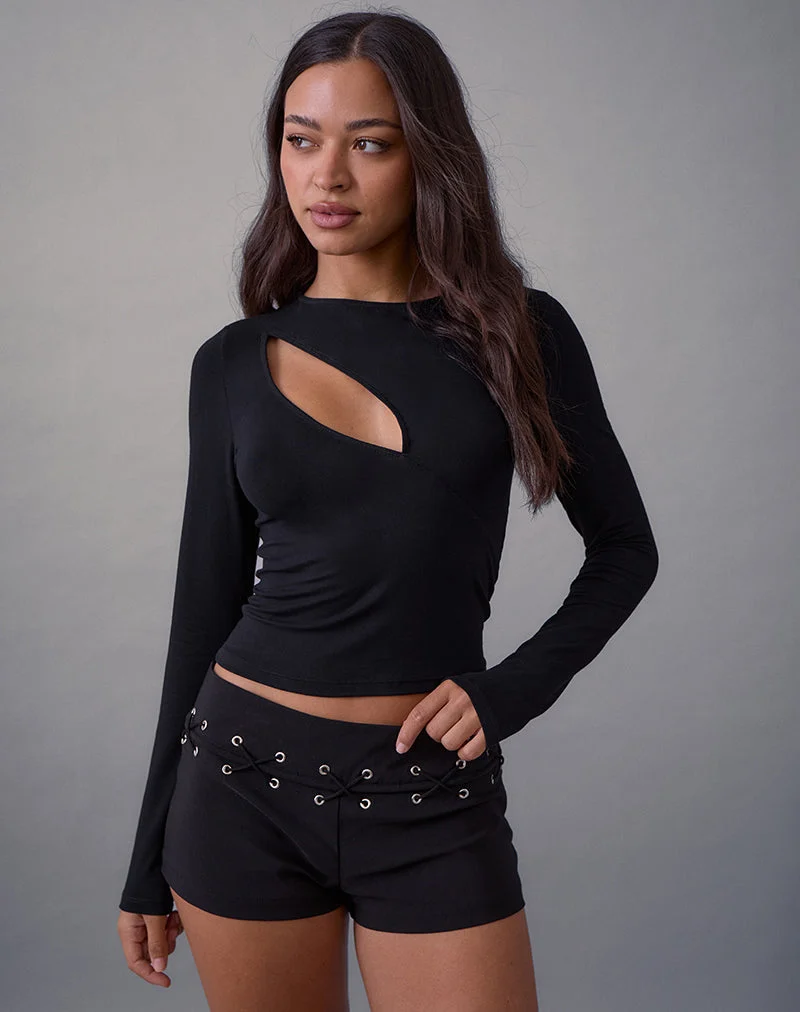Linaya Lace Up Hot Pant en Tailoring Black