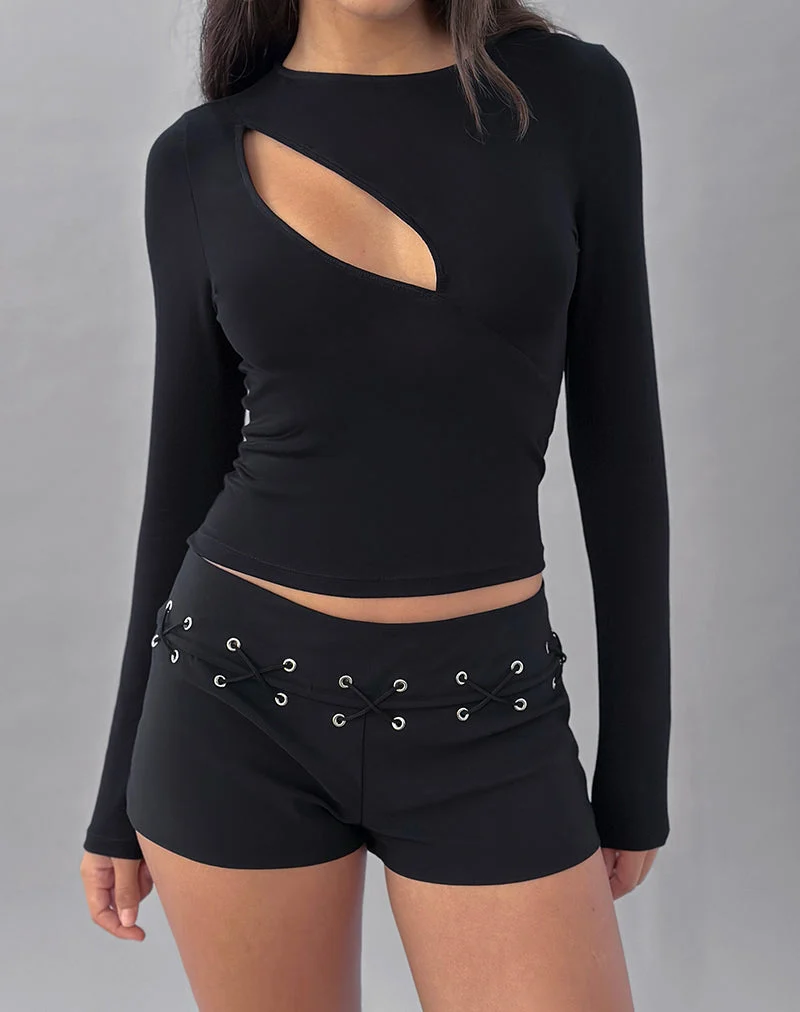 Nyla Long Sleeve Cut Out Top in Black