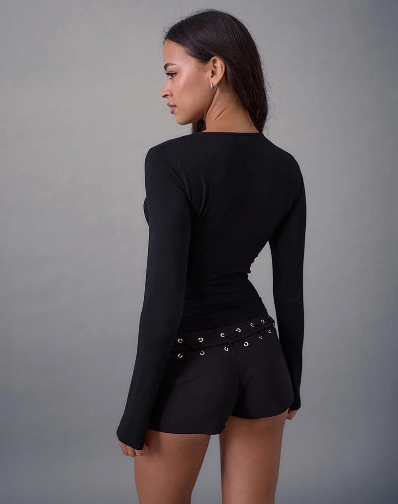 Nyla Long Sleeve Cut Out Top in Black