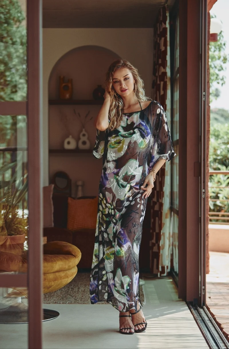 Robe longue en mousseline imprimée Cassiopée